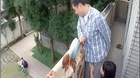 Asian Teen Babe's Steamy Outdoor Makeout Session with BF on Balcony