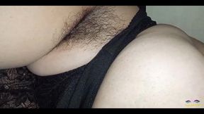 My Hairy Armpits Step Sister Masturbating with Homemade Dildo in Pussy and Ass