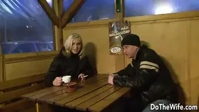 Cuckolded husband watches black guy stuff his wife's pussy