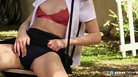 Lexie Fox moans in pleasure while getting wet and wild with her school uniform