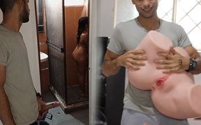 Beautiful Brunette Showers in Her Bathroom, and I Seduce Her to Fuck Her Tantaly Doll After Her Show
