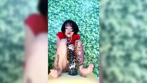 God damn!!! Little Asian Slut VS Monster Dildo