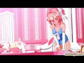 Shemale hentai self masturbating and cumming on the table