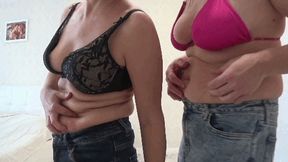 We play with our sexy bellies rolls and make raspberries 3 f