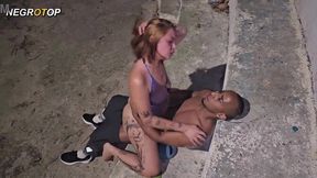 Fresh 18-year-old blonde takes massive BBC in public square