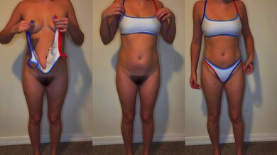 MILF try’s on her skin tight white bikini