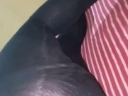 Boy in girls panty and sexy black leggin having solo fun
