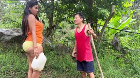 Busty stepmother fucks the estate&#039;s elderly gardener