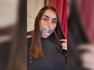 GlitterGiiiirl’s Throat Sealed with Duct Tape Caressing Chastity Cage Beneath Sheer Hose [Preview]