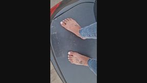 BAREFOOT SOLES ON A DUSTY BMW HOOD & DASHBOARD