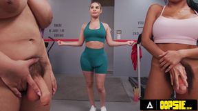 OOPSIE - Two Babes Distract Nicole Aria's Gym Session Turning Into Futa Threesome Cum Fest