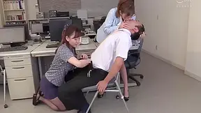 A Female Boss Keeps Teasing Me, Taking My Lips, And Making Me Drink Saliva While A Cute Subordinate Keeps Playing With My Nipple With Satomi Mioka