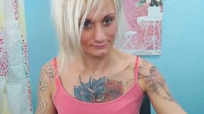 Blonde Inked Shemale Masturbation