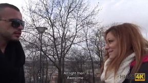 Red-haired slut accepts cash to make her boyfriend