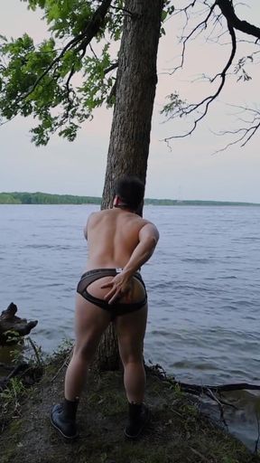 Lakeside Muscle Worship Flexing My Massive Biceps, Ripped Abs, and Juicy Ass Before an Explosive Cum Tasting Finale