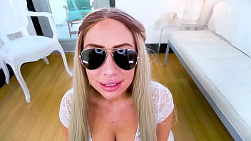 SUNNY CHASE Sexy Big Natural Tits Blonde NO HANDS! Huge Cock POV Blowjob and Cum Swallow