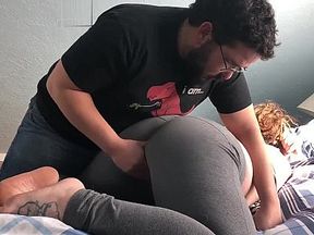 Spanking makes her soak through her yoga pants