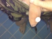 Twink tries hydromassage nozzle on his uncut cock in public pool underwater