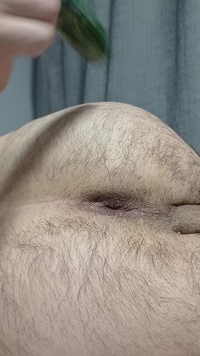 Hairy Turkish boy satisfies his hole with cucumber