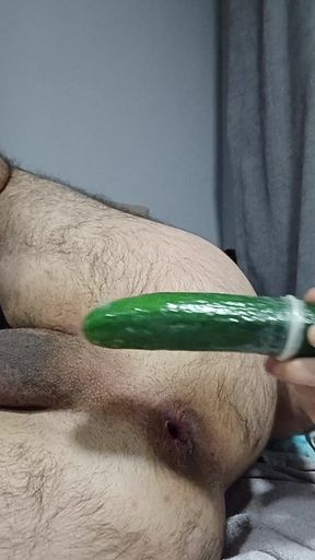 Hairy Turkish boy satisfies his hole with cucumber