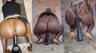 Curvy Ebony Stuffs Huge Dildo Deep in Ass Gaping Wide