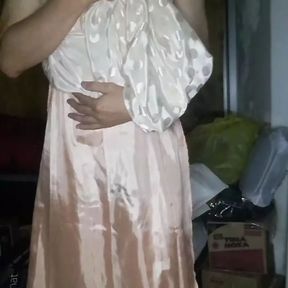 Satin Long Gown Polkadot Crossdresser Masturbation Fetish