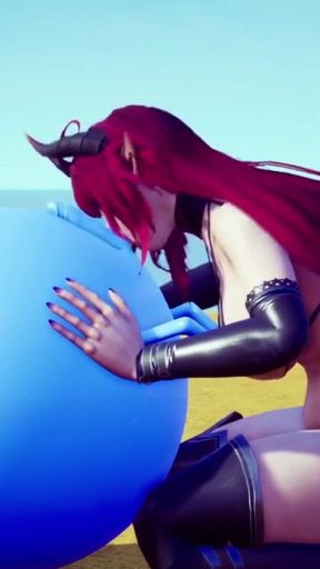 Demon girl sucking off a bouncing ball