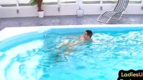 Raw, hardcore, lesbian sex swap between cunnilingus, 69, and anal&#x1F44C; penetration on pool deck