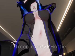 Blue Haired Devil Succubus in Belts Blindfold Rides For Senpai Tattoos POV Lap Dance Comics Robe