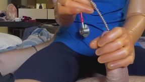 Sadistic nurse SOUNDS patient's URETHRA and goes for a PROSTATE EXAM until he CUMS ON HER GLOVES - sounding