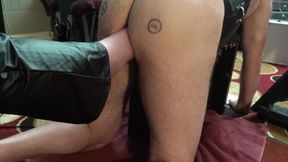 Male Slave Anally Foot Fucked by Lady Diva Cane Wearing Silicone Socks