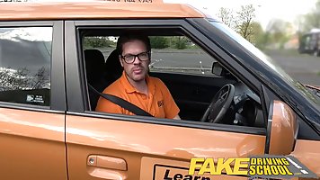 Big titted brunette is often getting fucked during her driving classes, instead of actually driving