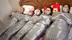 Trapped In Mummy Mansion: 5 Mummified Girls Struggle All Wrapped Up And Gagged! (low res mp4)