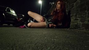Crossdresser cums on busy road