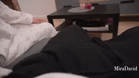 Hottie in Pajamas Sucks My King Cock on the Sofa