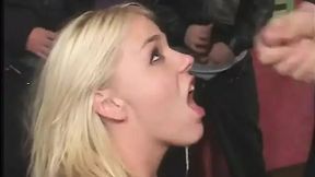 Blonde bombshell goes down on a group of unusual studs