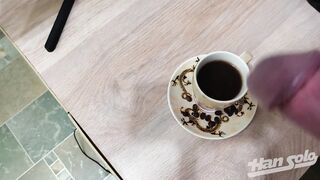 Masculine stroking off on a bowl of coffee with completing inwards