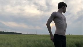 Step Son Ran away from Home &amp_ Cute Boy JERKING OFF Outdoor in FIELD / Monster Cock / Teen Boy /uncut