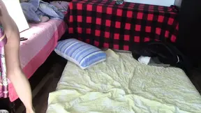 Amateur wife dances and tries on clothes that she cuts.