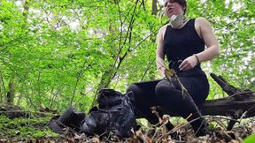 just a very well stuffed corseted slut playing with a vibrator in the woods....