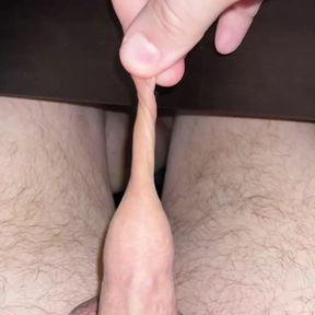 playing with my small tiny dick and its long foreskin