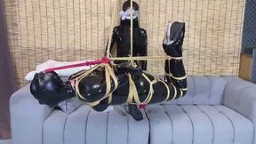Beautiful women and crossdresser 50:Latex Crossdresser Suspension Bondage and Milking