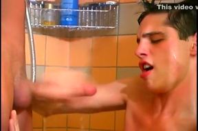 Horny Gay Handjob Action In The Shower