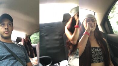 my horny friend masturbates in my car.