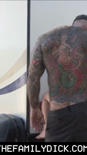 Tattooed Muscle Hunk Step Dad Public Family Sex With Stepson   Clip 2