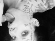 Tattooed ts gives blowjob