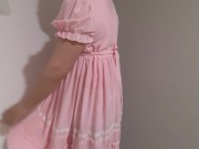 Crossdresser Wearing a Pink Dress and Jerking off 02 男の娘 洋服