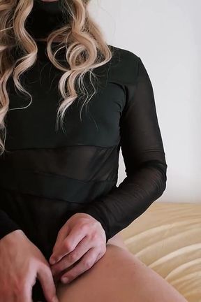 Horny White Slut in a Black Bodysuit