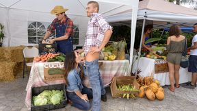 Awesome busty angel shows off her skills on the local market