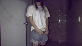 Crossdresser climaxes in public leaving cum-soaked panties behind